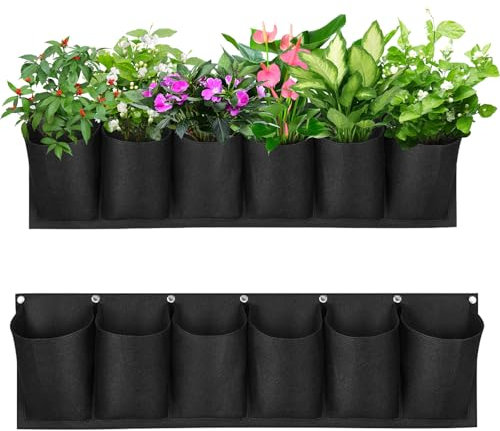 JWTRSVTY 2 PCS Hängend Pflanzbeutel, Pflanztaschen Wand, Erdbeere Pflanzsack mit 6 Löchern, Atmungsaktive Pflanzbeutel Aus Vliesstoff, Für Balkon Draußen Garten Innenhof Büro Heimdekoration