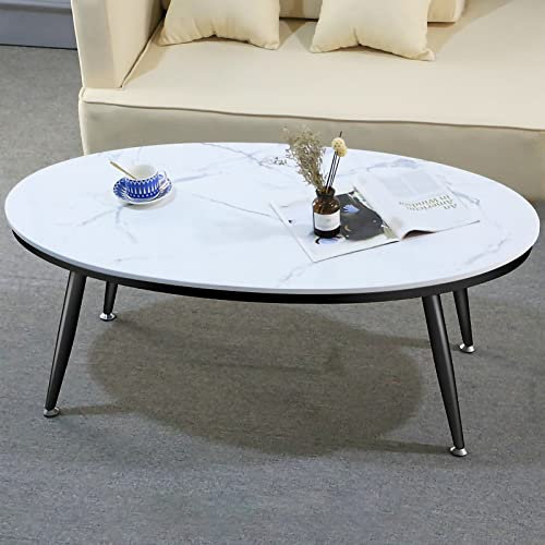 Moderno tavolino ovale in marmo elegante tavolo centrale con struttura in marmo gambe in metallo robusto, perfetto per soggiorno, ufficio o piccoli spazi, elegante tavolo da spuntino.