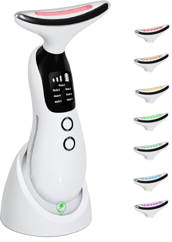 Masajeador facial, dispositivo de levantamiento facial, cuello y ojo antienvejecimiento con 7 colores y 3 modos, cuidado de la piel, dispositivo antiarrugas para adelgazar la cara 【Blanco】