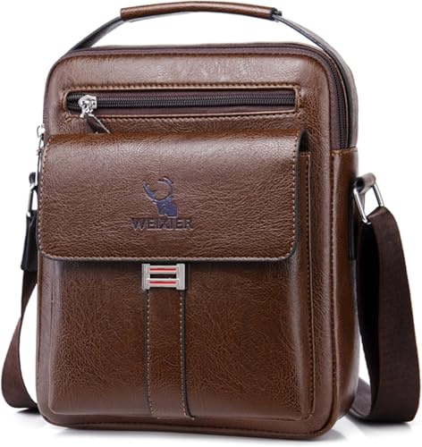 ANPTER Shoulder Bag for Men Messenger Bag PU Leather Crossbody Handbag Satchel Sling Chest Bags for School Travel Work Hiking Daily Use (Men Handbag for Dark Brown)