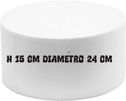 Base Rotonda per Torta in Polistirolo, 24 cm Diametro x 15 cm Altezza, per Cake Design, Bianco