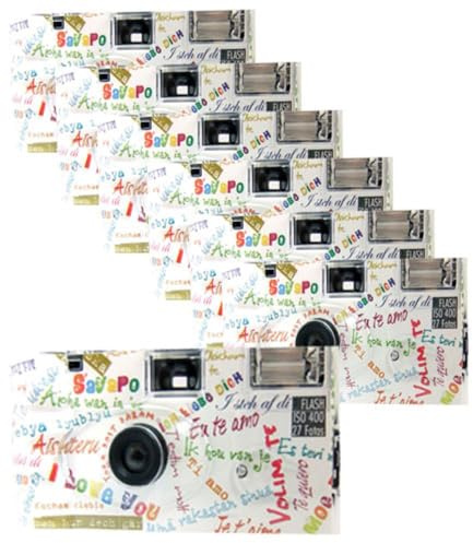 Lot de 7 appareils photo jetables 1A PORST Edition I Mog Di en blanc, multicolore, avec flash, piles et film (lot de 7, 27 prises chacune)