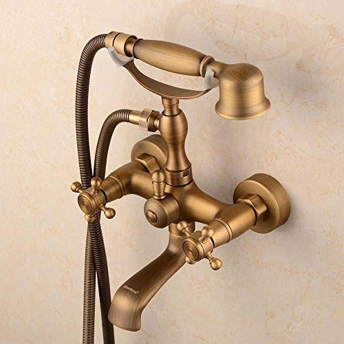 Robinet de bain en laiton antique pour hôtel, robinet de bain pour baignoire, double poignée, mitigeur de douche à colonne croisée, baignoire avec douche, pommeau de douche à main avec support
