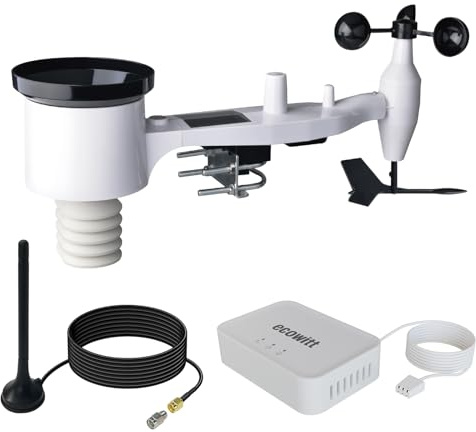 ECOWITT GW3012 Stazione meteo per la casa con sensore esterno, gateway interno 3 in 1 con cavo da 0,85 m GW3010 con sensori integrati e porta per scheda SD, sensore esterno per giardino 7 in 1 WS69