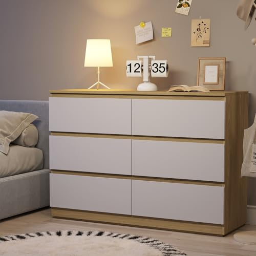 GRAVFORCE Chest of Drawers Bedroom White Chest of Drawers with 6 Drawers Storage Bedroom Dresser Cabinet for Living Room Hallway Bedroom Small