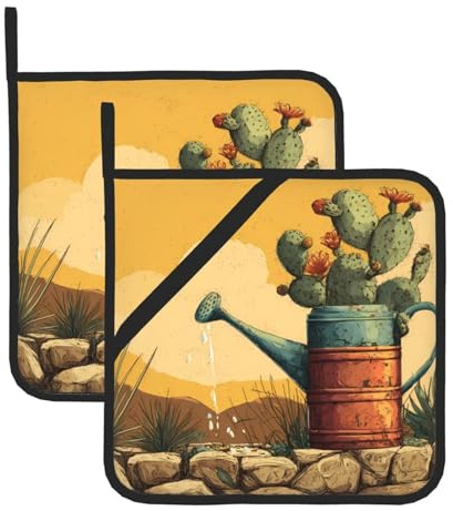 HHGFASD Arrosoir carré motif cactus résistant à la chaleur (lot de 2) 20,3 x 20,3 cm : tissus de qualité, anti-brûlure et facile à nettoyer