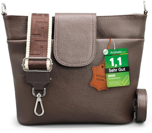 Brise Art ELLIE Damen Umhängetasche Echtleder Handgefertigt Crossbody Bag | [Test SEHR GUT, Note 1.1], Echtes Leder, Schultertasche mit Ledergurt & wahlweise gemustertem Riemen, 6 Fächer, Made in Italy