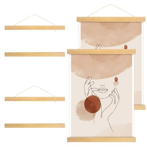 4 Pièces Porte Affiche Magnetique, 31cm Cadre Magnétique de Photo en Bois