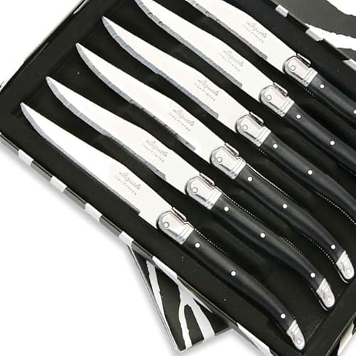 THIERS IFORGE - Coffret de 6 Couteaux à steak laguiole ABS de couleur noire