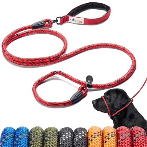 Snazzy Tails Freedom Pro Slip Rope Lead – No-Kink Swivel Handle, Figure-8 Halter for No-Pull Training, Metal Safety Stopper, Reflective, Premium Durable Rope Lead - Scarlet Red 1.2cm x 2m