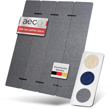 Aeco Sound® Raumtrenner & Sichtschutz - aus Akustikfilz - 2m hoch x 1,60m | Raumteiler, Paravent, Trennwand - mit Schalldämmung - 4-teilig & faltbar - 200cm x 160cm - Filz (Grau)