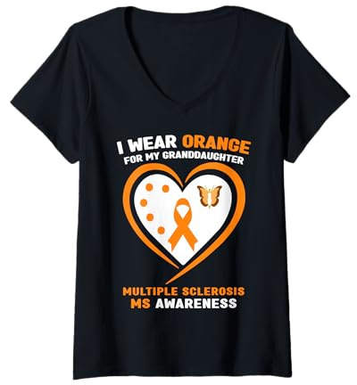 Mujer Me Pongo Naranja para la Conciencia de la Esclerosis múltiple de la Nieta Camiseta Cuello V