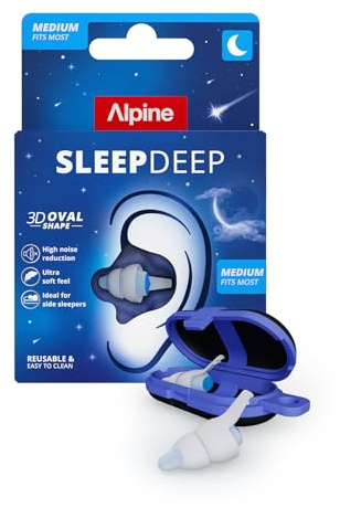 Alpine SleepDeep – öronproppar för sömn och koncentration – 27 dB – ny oval 3D-öronproppar och mjuk, ljuddämpande kärna för maximal komfort och dämpning – storlek M