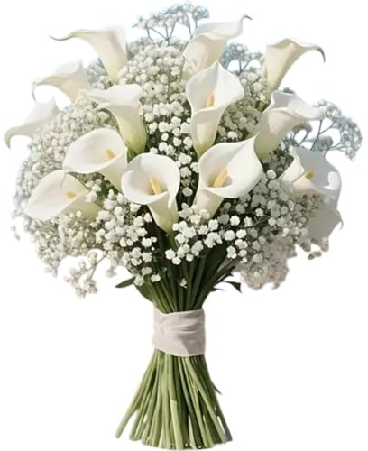 Stakee 35pcs Realistic Calla and Gypsophila Bouquet, Artificial Flower Bouquet for Wedding Photography Prop Ceremony Anniversary