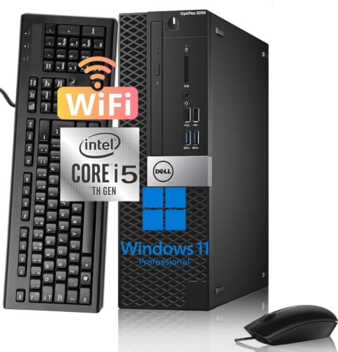 Dell Optiplex 5050 SFF Ordenador de sobremesa, Intel Core i5-7500, 8 GB de RAM, SSD de 256 GB, Wi-Fi, Bluetooth, Teclado QWERTY Americano, Windows 11 Pro (reacondicionado)