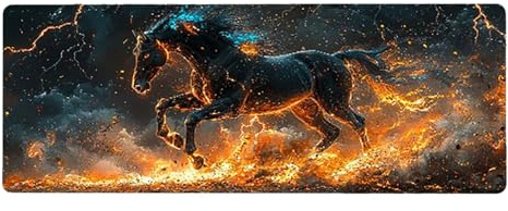 Large Mouse Mat, 30x60cmx3mm, Gaming Mouse Pad, Rubber Base, Stitched Edges, Water Resistant Easy Clean, For All Types, Extend Desktop Protection, Office Men's Gifts, Fire Horse D1YY-569