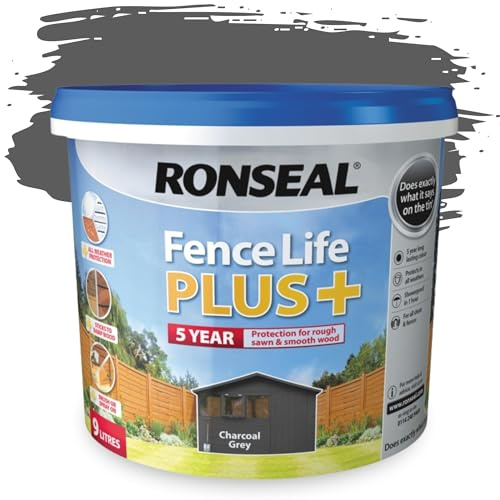 SAVING HUB 9L Garden Fence Paint - Exterior Wood Paint for Fences & Sheds - Fence Life Plus 5 Year Protection - Rainproof in 1 Hour Matt Finish - For Rough Sawn & Smooth Wood (Charcoal Grey, 9L)