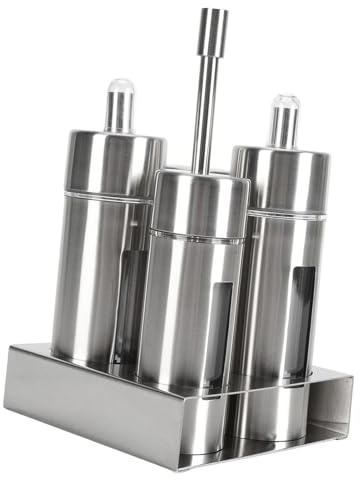 Ausla Coctelera de Condimentos, Salero de Acero Inoxidable 304 con Ventana de Visualización, Orificios para Verter, Base Incluida, para Azúcar, Canela en la Cocina, Camping, Picnic (4 cabeza)
