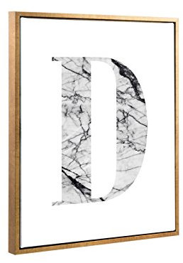 Bildershop-24 Schattenfugenrahmen Lemgo Blattgold mit Keilrahmen Leinwand Bild Druck Motiv: Buchstabe D Marmor Design 61x91cm