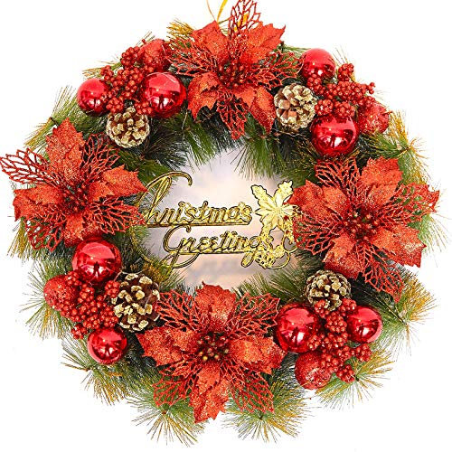 VHVCX Weihnachtskranz Dekoration Weihnachtskranz Kreativer Schmuck 40Cm / 50 Weihnachtstürkranz Hängende Christbaumschmuck, Saflor 40Cm 4