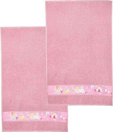 Erwin Müller Kinder-Badetuch Frottier 2er-Pack rosa Größe 70x110 cm - angenehm weich, saugstark, langlebig, praktisch durch beidseitige Schlaufen, Stickerei Elfen