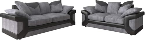 Amazing Sofas LARGE DINO CORNER SOFAS OR 3 & 2 SEATER JUMBO CORD GREY BLACK BEIGE BROWN (grey black)