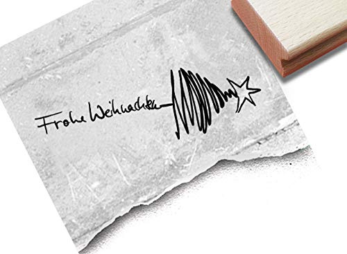 Stempel Weihnachtsstempel Frohe Weihnachten mit Baum in Linework - Textstempel Karten Geschenkanhänger Weihnachtsdeko Basteln Tischdeko- zAcheR-fineT