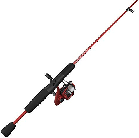 Zebco Slingshot Spinnrolle und Angelrute Combo, 6 Fuß 2-teilige Angelrute, Größe 20 Rolle, wechselbar Rechts- oder Linkshänder, vorgespult mit 3,6 kg Zebco Cajun-Schnur, rot