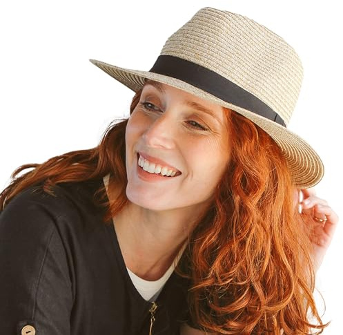 House of Ord Cape Town - Pana-Mate Fedora - Reisefreundlicher Sonnenhut für Damen und Herren in Natur - Faltbarer Strohhut im Panama Hut Stil - UV-Schutz 50+ - Größe: L/XL: 61 cm Farbe: Natur