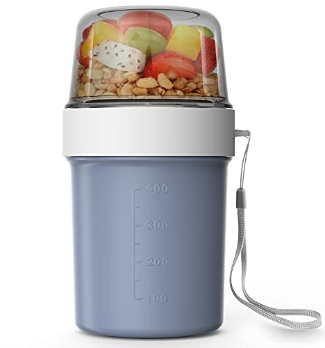 Abree Müslibecher 560ml+310ml Praktischer Müslibecher,Joghurtbecher Lunchbox für Arbeit Reise Picknick Frühstück (Blau)