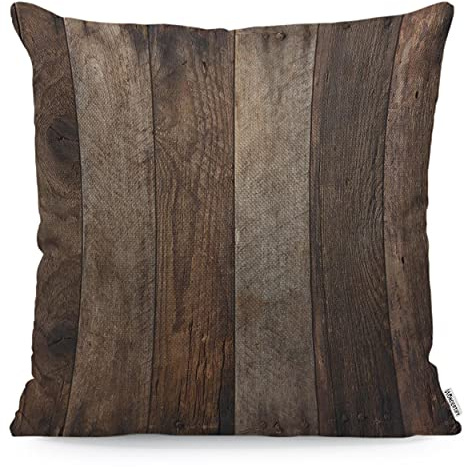 WONDERTIFY Wood Cushion Cover Rustic Wood Plank Wooden Dark Floor Decorative Throw Pillow Covers For Couch, Bed Sofa Pillows Case Brown 45X45 Cm