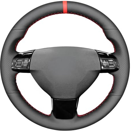MEWANT Passgenauer Lenkradbezug zum Nähen für Opel Astra | Opel Astra (H) / Signum / Vectra (C) Hand Nähen &Suede&Kohlefaser Echtleder Atmungsaktiv Für Beheizte Lenkräder Langlebig
