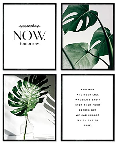 Botanical Prints Leaf Wall Art, Motivational Wall Art Prints Canvas Poster, 11x14 Prints Unframed Set of 4, Plant Posters Aesthetic for Bedroom Decor