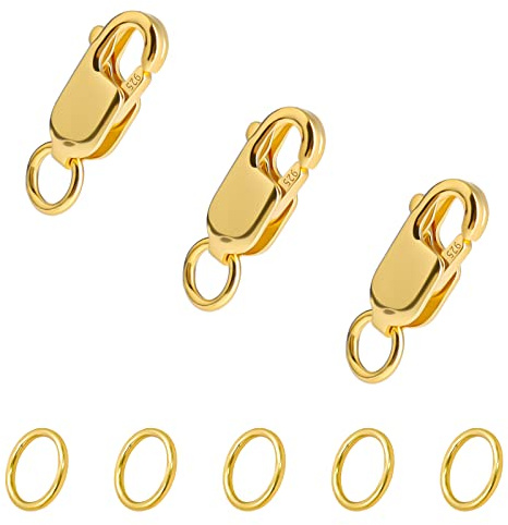 KINBOM 3 st Lobster Clasps and Jump Rings, 925 Silverhalsbandslås Armbandslås Smyckeslås Lobster Clasp Jewelry för Smyckestillverkning Halsbandsarmband DIY, med Silverduk (10x4 mm, Guld)