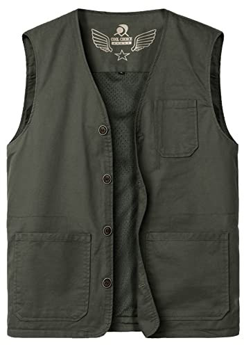 Yukirtiq Herren Outdoor Weste Sommer Fotograf Ärmellos Jacke Baumwolle Weste Golf Wandern Weste Safari Multifunktionsweste, Grün, 4XL