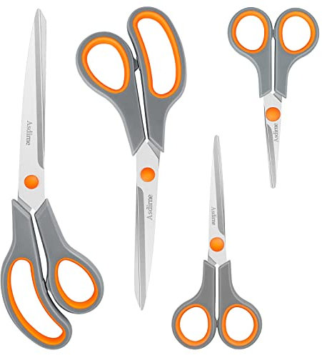 Asdirne Stainless Steel Scissors, Modern Style, Soft Grip Handle, 4 Pcs Pack - Orange