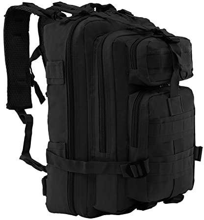 NuCamper Sac à Dos Tactique Militaire, 25*23*45cm Sac de Survie Durable Molle Grand Multifonction Imperméable à l'eau capacité sac d'urgence pour Alpinisme Trekking Randonnée Voyage Escalade (Noir)