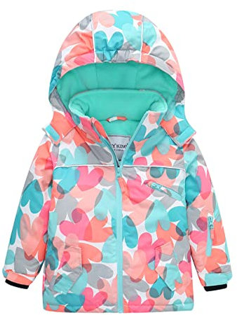 HIKIDS Wasserdicht Jungen Ski jacke Mädchen Fleece Schnee Parka Kinder Windjacke Schneejacke Skijacke Winterjacke Snowboard Jacke Outdoor Alpin-Jacke Wander Trekking Bergsteigen Warm Mäntel Rosa 134