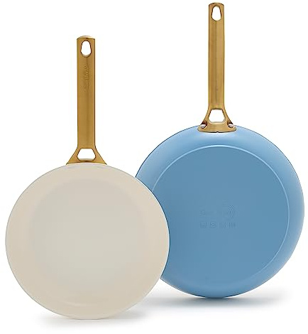 Greenpan Reserve - Set di padelle antiaderenti in ceramica anodizzata dura da 25,4 cm e 30,5 cm, manico dorato, senza PFA, lavabile in lavastoviglie, utilizzabile in forno, colore: azzurro cielo