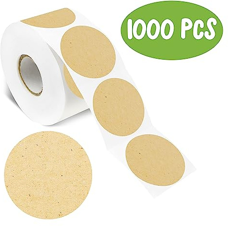 1000 natürliche braune Kraftaufkleber, runde leere Etiketten mit permanentem Klebstoff Kraftpunkt-Aufklebern mit Perforationslinie für Bastelarbeiten, persönliche und geschäftliche Nutzung