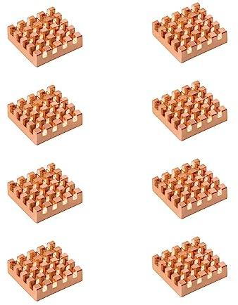 GeeekPi 8PCS Pure Copper Heatsinks 15x15x5mm with Thermal Conductive Adhesive Tape for Electronic Chip Cooling, Compatible with Raspberry/Orange/Rock/Banana Pi/Tinker Board/PCB Board