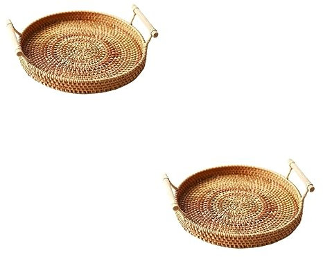 Cabilock 2 Piezas Cesta De Almacenamiento De Mimbre Cesta De Almacenamiento Frutero De Mimbre Plato De Frutas De Mimbre Bandejas para Comer Mesa De Café Plato De Cena Vides De Otoño