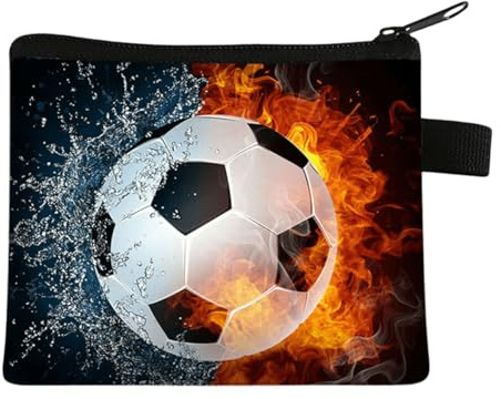 FAVORTALK Coin Purse Men Small Zip Purses with Soccer Pattern Mini Coin Pouch for Boys Portable Change Holder for Coins ID Card Keys Earphone, 13917