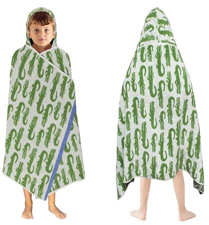 ORIGINAL KIDS Hooded Bath Towel Wrap - 100% Cotton Jacquard Reversible Large Hooded Kids Towel - Toddler Shower Pool Beach Towel - Soft Plush Absorbent Quick Dry Easy Care Gift -26x50- Green