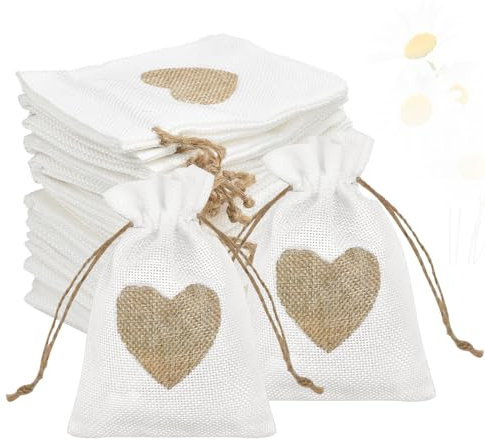 SLTAXAR 30 Stück jutesäckchen Herz Kleine Säckchen 10x14cm Jute Geschenktüten mit Herz Geschenkanhänger kleine säckchen zum Befüllen Jutebeutel Leinensäckchen für Hochzeit Party Geschenke Süßigkeiten