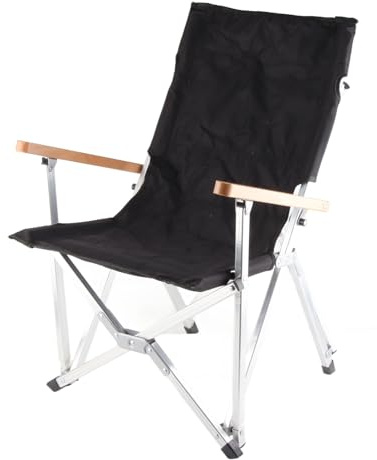 XHTLLO Camping Chair, Waterproof Wear Resistant Scratch Resistant Foldable Chair, 140KG Bearing Capacity Wood Armrest Ergonomically Beach Chair, for Fishing, Hiking[Black]