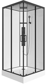 Vente-unique-Cabina de ducha de hidromasaje cuadrada - Negro mate y blanco - Ancho 90 x Prof. 90 x Alt. 215 cm - TANITO