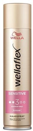 Wellaflex Sensitive Haarspray für Frauen | Bis zu 48 Std. starker Halt | Parfümfrei | Sanft zur Kopfhaut, dermatologisch getestet | Vegane Formel | Haltegrad 3 | 250ml