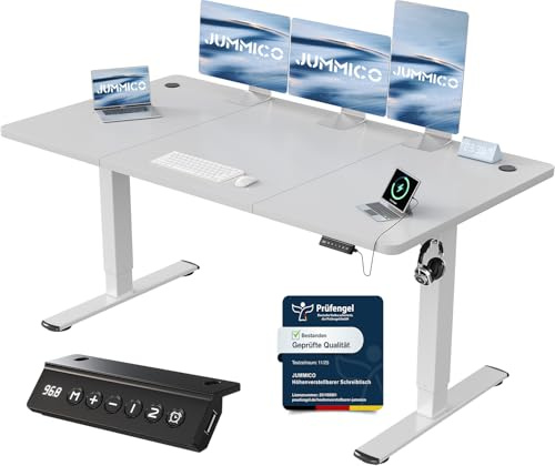 JUMMICO Höhenverstellbarer Schreibtisch 160 x 70 cm, USB-A-Anschluss | Schreibtisch Höhenverstellbar Elektrisch, Erinnerung bei langem Sitzen Stehschreibtisch, Computertisch für Homeoffice Grau