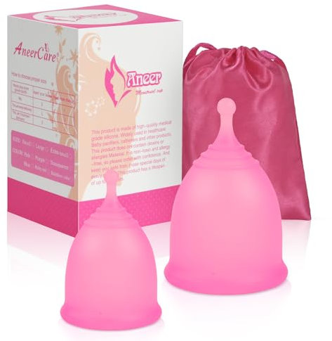 ACWOO Coppetta Mestruale, 2 PCS Menstrual Cup in Silicone Medicale, Anallergica, Riutilizzabile Coppette Mestruali,1 Borsa da Trasporto, Coppa Mestruale per Igiene Intima, Morbido Comoda